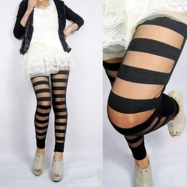 

women's pants & capris spring and autumn bar bundled leggings gauze joint capri versatile skinny, Black;white