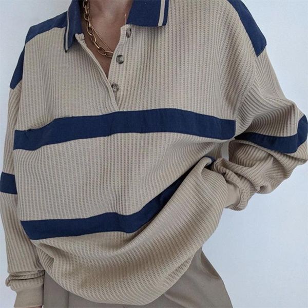 

women's sweaters winter clothes women 2021 fashion vintage turn-down stripe long sleeve sweater y2k collar loose pullovers, White;black