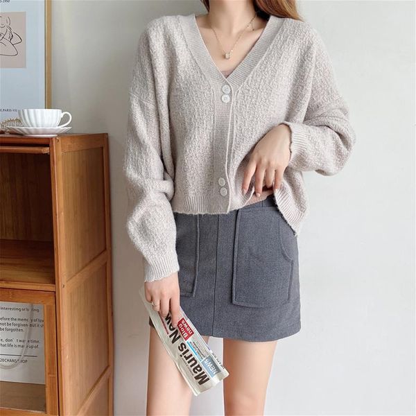 

women's knits & tees women sweater v-neck green cardigan knitted solid clothes 2021 autumn winter fashion korean long sleeve casual, White