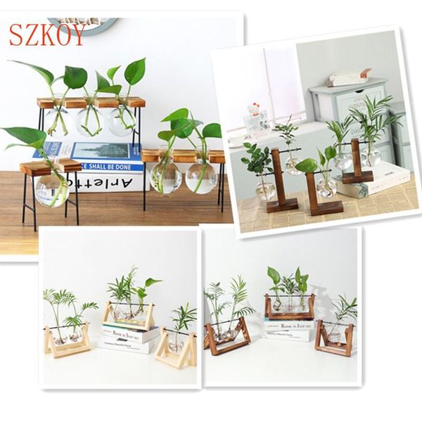 

vases frame glass vase tableterrarium hydroponics plant bonsai transparent flower pot with wooden tray home decor