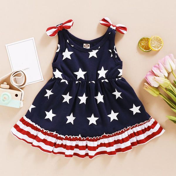

girl's dresses star stripe print born baby kids girls 4th-of-july suspenders dress casual clothes sukienki dla dzieci, Red;yellow