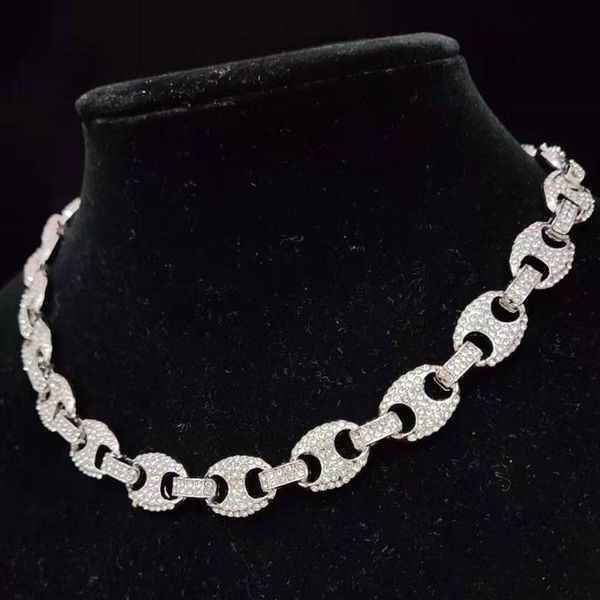 

chains men women hip hop iced out bling chain necklace 12mm coffee bean shape hiphop necklaces fashion charm jewelry, Silver