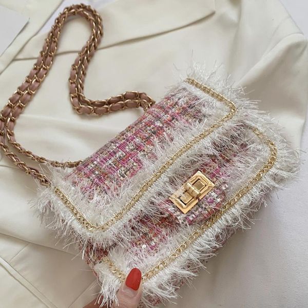 

evening bags women's fashion plush shoulder bag 2021 design female crossbody casual linen fabric handbag underarm chains