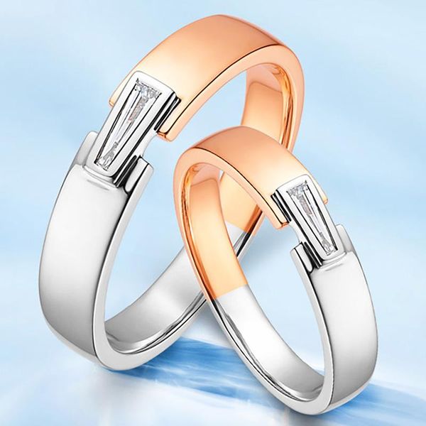 

au585 rose white gold ring lovers wedding anniversary engagement round moissanite diamond casual classic trendy cluster rings, Golden;silver