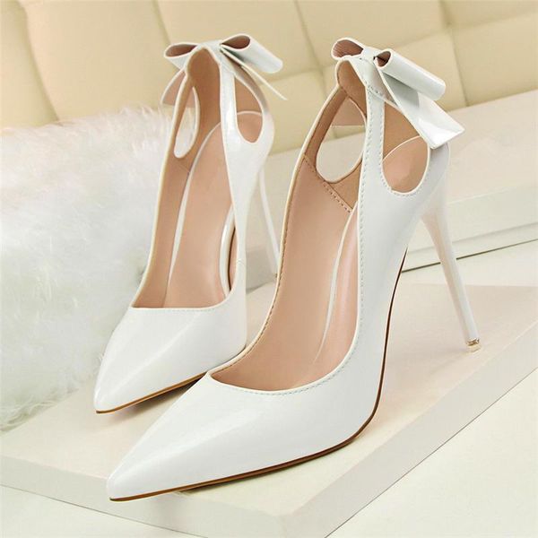 

dress shoes 2021 fashion delicate sweet bowknot high heel rear hollow pointed women pumps toe 10cm thin wedding, Black