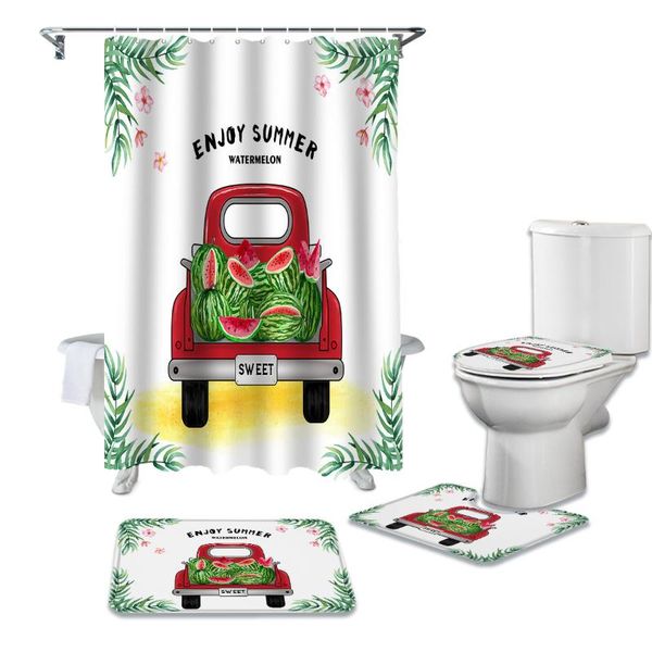 

summer watermelon truck fruit palm tree shower curtain sets non-slip rugs toilet lid cover bath mat waterproof bathroom curtains