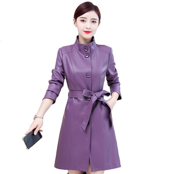 

women's leather & faux plus size 5xl autumn winter women coat cotton fashion long jacket pu trench with belf, Black
