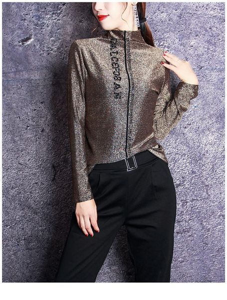 

women's blouses & shirts add velvet/no velvet bright silk semi-high collar base shirt women fall/winter 2021 foreign style small unline, White