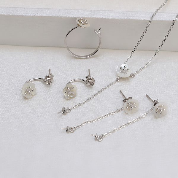 

s925 silver song hye kyo earrings personality pin shell flower with ear line ring set chain diy accessories holder 1289