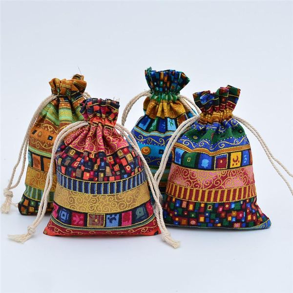 

gift wrap 10pcs retro national style jewelry bag cotton bundle pocket drawstring candy packaging stripe storage organizer