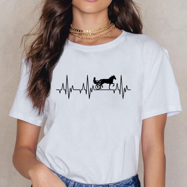 

women's t-shirt t shirt women heartbeat horses riding harness racing equitation dress fashion white print female