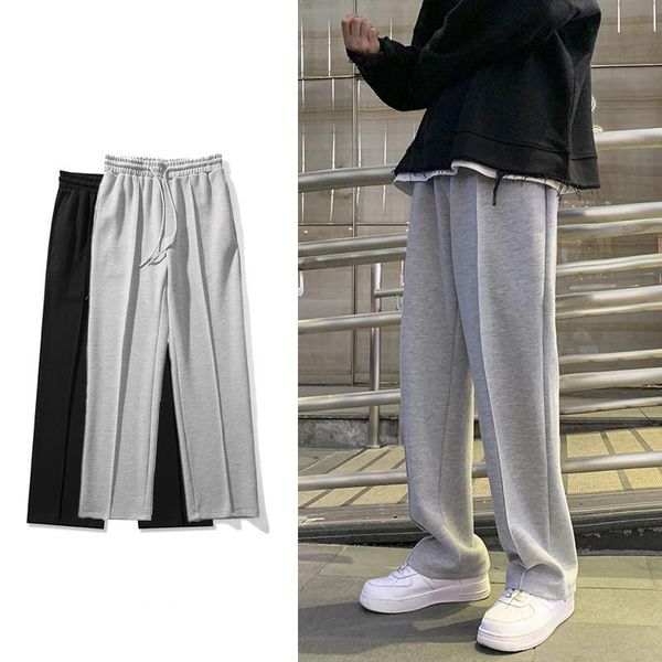 

fall loose solid color straight harem pants korean men's streetwear women's spring casual drop, Black