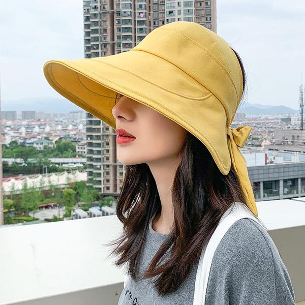 

wide brim hats 2021 sun women's summer uv protection bow beach hat fashion foldable cotton panama visor caps gorro, Blue;gray