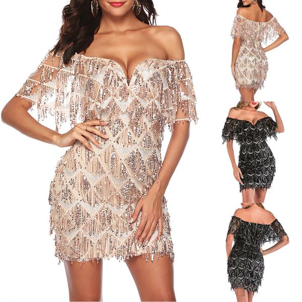 

women dresses 2020 fashion women shimmer sleeveless flashy sequins embellished hip sequined dress for woman, Black;gray