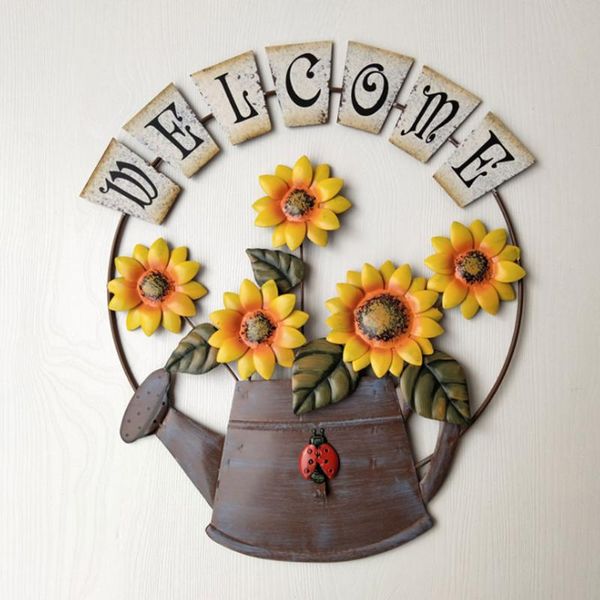 

party decoration garden themed vintage metal sunflower welcome sign for front door hanging wall plaque home ornament 2021