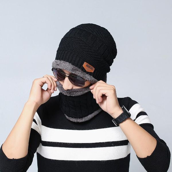 

hats, scarves & gloves sets knit beanie hat scarf for men and women 2 pieces winter neck warmer set warm knitted thick skull cap, Blue;gray