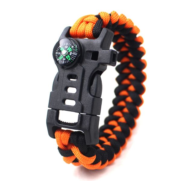 

outdoor survival colorful umbrella rope braided cuff bracelet with compass and whistle, White