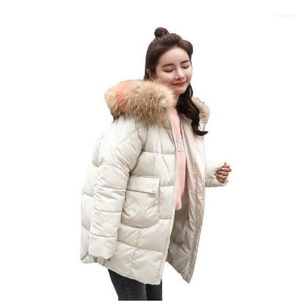 

winter jacket women big fur down bread parka fake collar wadded coats female outerwear cotton-padded jackets1, Black