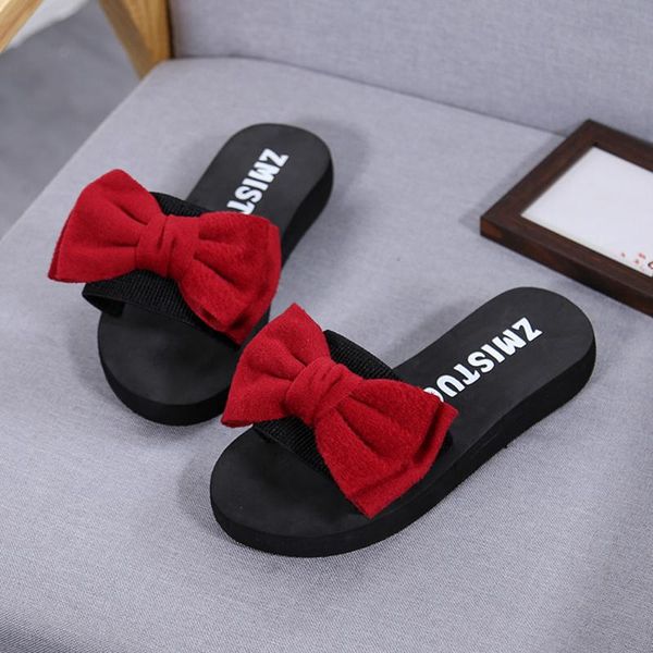 

slippers women summer bow sandals slipper indoor outdoor flip-flops beach shoes female chaussons femme #l35, Black