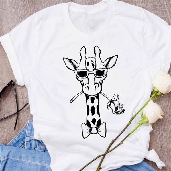 

graphic giraffe flower love valentine womens t shirt fashion cartoon clothes tees print clothing female, White