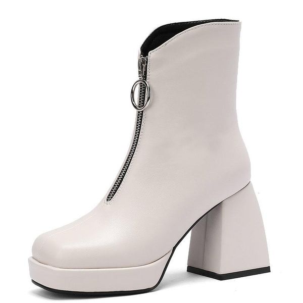 

boots elegant microfiber leather women ankle autumn winter platform thick high heels pumps working basic shoes woman, Black