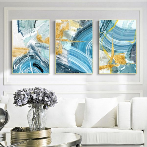 

3pcs/set unframed decorative painting triple modern atmosphere abstract pattern poster line gold foil living room decor