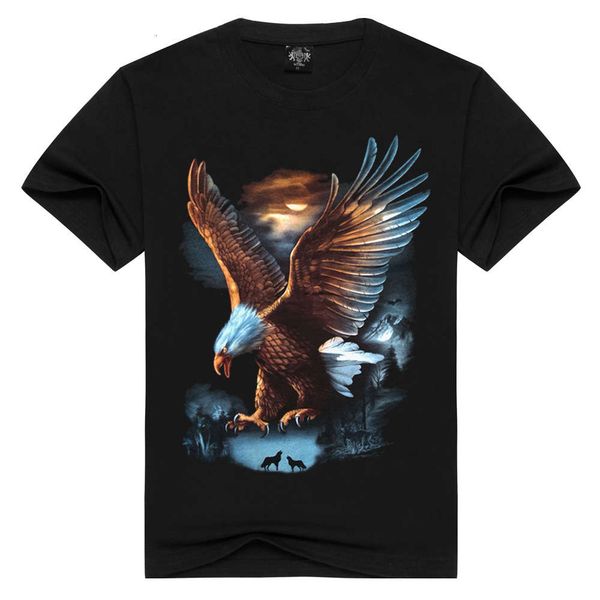 

men's short sleeve metal rock animal 3d eagle t-shirt, White;black