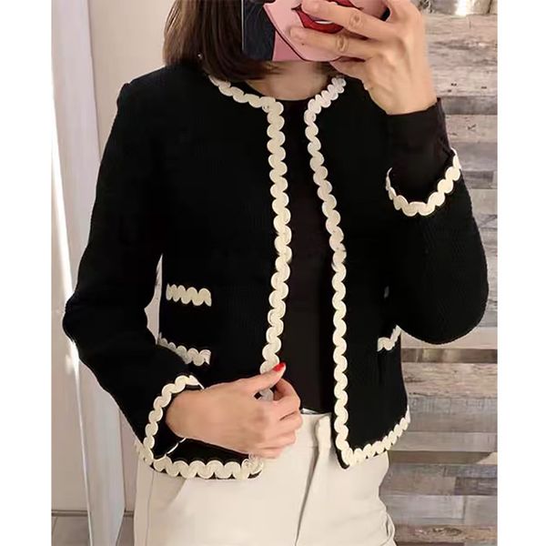 

suits 2021 autumn and winter fragrant wind round neck corrugated woven short jacket slim black small suit women uo29, White;black
