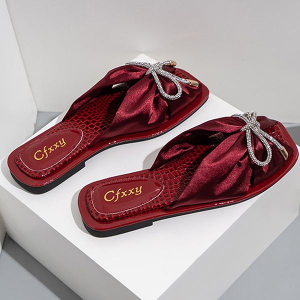 

bow-knot upper women slippers personality serpentine dign solid color non-slip open to 2021 summer fashion woman sho, Black