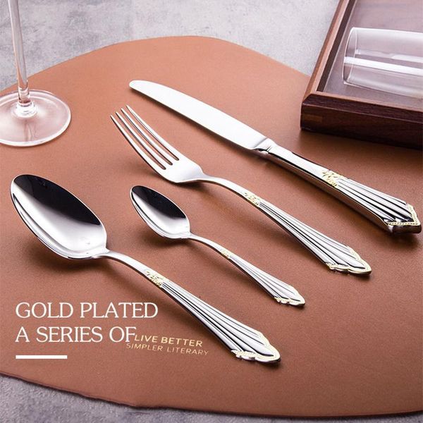 

dinnerware sets stainless steel gold cutlery set eco friendly gift tableware kitchen accessories couverts de table vajilla cocina jq