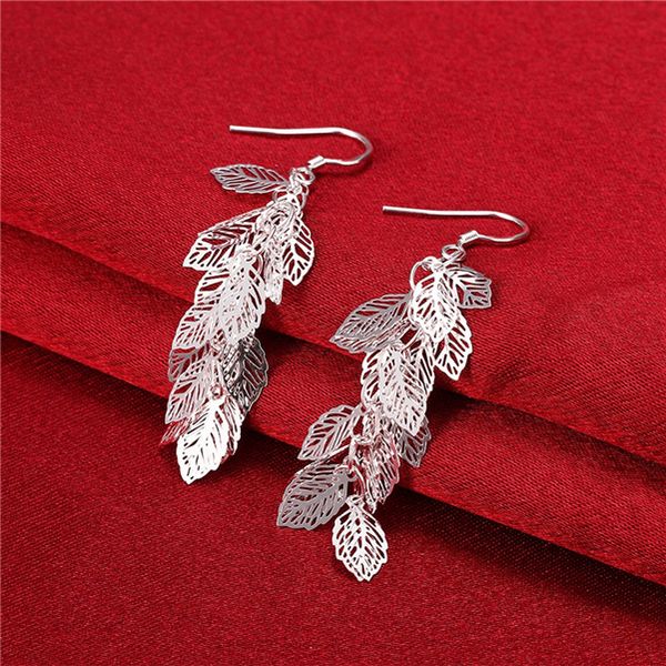 

women's sterling silver plated hollow leaf earrings dangle & chandelier gsse674 fashion 925 silver plate earring gift