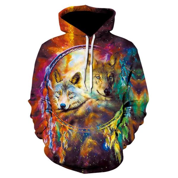

men's hoodies & sweatshirts spring and autumn 3d printing wolf graffiti long-sleeved hoodie clothing pullover, Black
