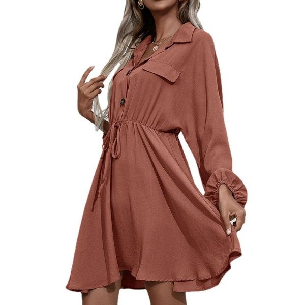 

casual dresses autumn lace-up waist long-sleeved dress women, Black;gray
