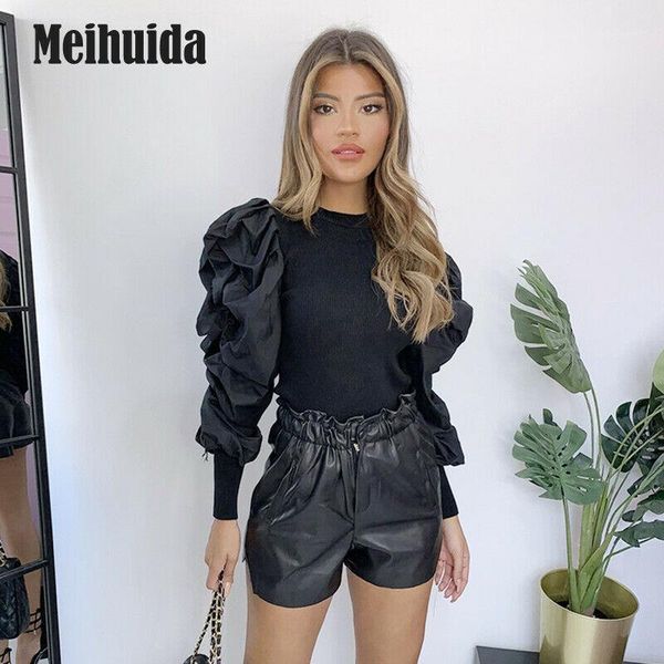 

women's blouses & shirts fashion women ladies blouse round neck puff long sleeve pullover casual slim shirt black white khaki