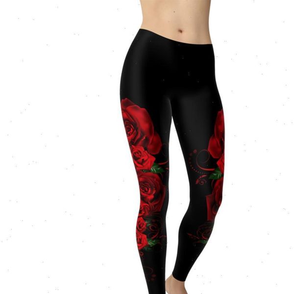 

womens capri sporting style women push up skinny polyester leggings red rose pattern printing elastic force fitness, Black;white