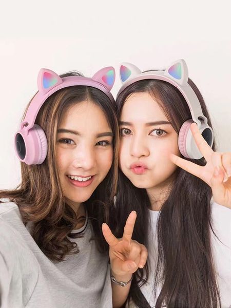 

LED Cat Ear Noise Cancelling Headphones Bluetooth 5.0 Young People Kids Headset Support TF Card 3.5mm Plug With Mic Retail Package