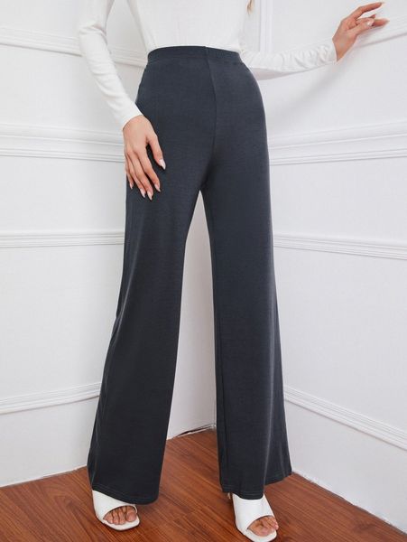 

solid high waist pants a9cn#, Black;white