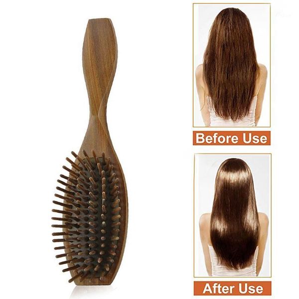 

detangling massage comb salon barber anti-static wooden curly balance oil beech dry wet styling tool air paddle hair brush1, Silver
