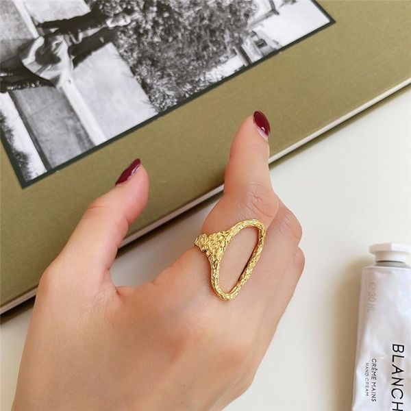 

cluster rings rock gold silver color lava hollow oval ring for women 925 sterling open adjustable statement jewelry anillos, Golden;silver