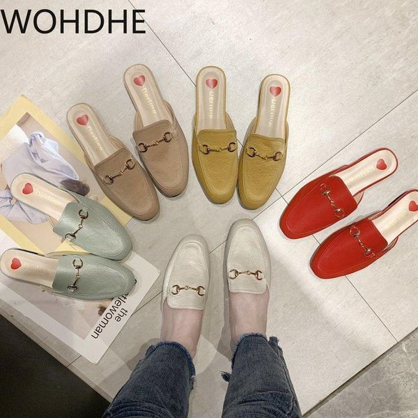 

2021 summer new style fashion casual comfort women's shoes round head flat leather mueller shoes metal decorative slippers, Black