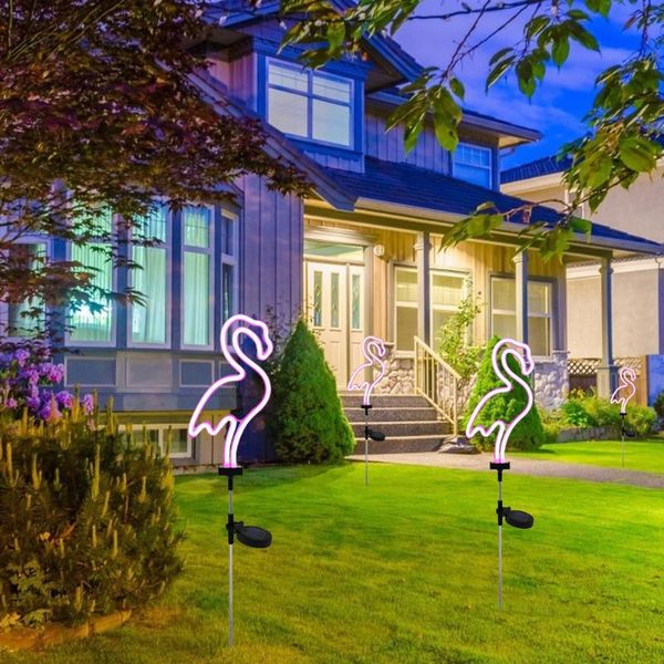 

lawn lamps 2pcs led solar neon light outdoor waterproof flamingo stake yard art ornament garden courtyard decoration