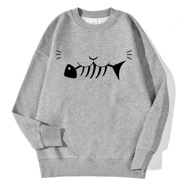 

women's hoodies & sweatshirts cat eating fish print autumn cute women hoodie street warm o-neck 2021 womens long sleeve fashion, Black