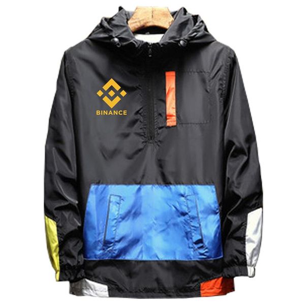 

men's jackets binance exchange coin jacket men bnb cryptozipper casual hooded bomber jakcet fashion patchwork windbreaker coat clothing, Black;brown