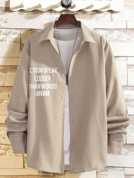 

men slogan graphic button front shirt without tee l848#, White;black