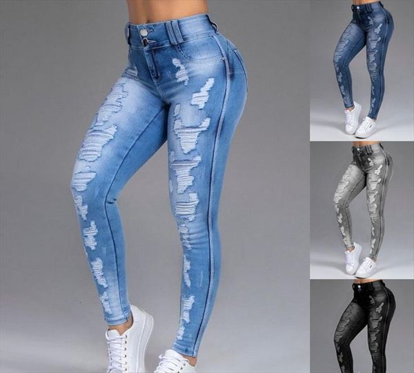 

summer style ripped holes womens jean are thin stretch trousers pants, Blue