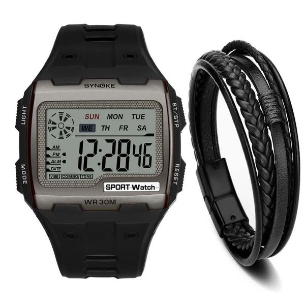 

wristwatches mens watches bracelet set big numbers men luminous watch digital multifunction alarm chrono 5atm waterproof relogio masculino, Slivery;brown