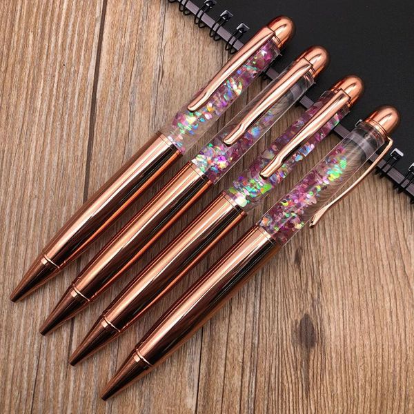 

ballpoint pens 1pcs rose gold retractable pen office supplies gift set dynamic liquid sequins metal ballpens arrive, Blue;orange