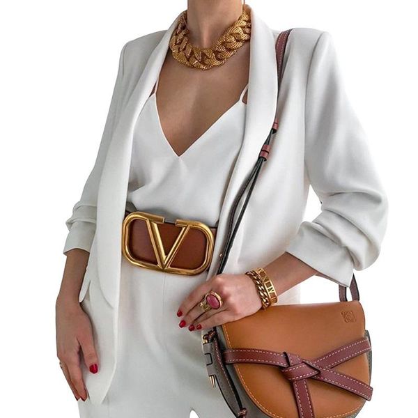 

women's suits & blazers cardigan jacket long sleeve pure color temperament commuter fashion tailored collar lapel loose ladies small su, White;black