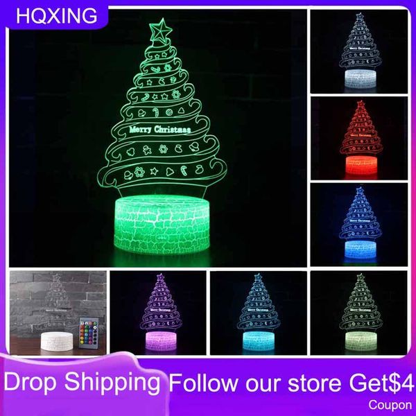 

night lights hqxing acrylic christmas tree 3d led light bedroom bedside table desk lamp 7 color change xmas gift for kids (hq-669-7-2)