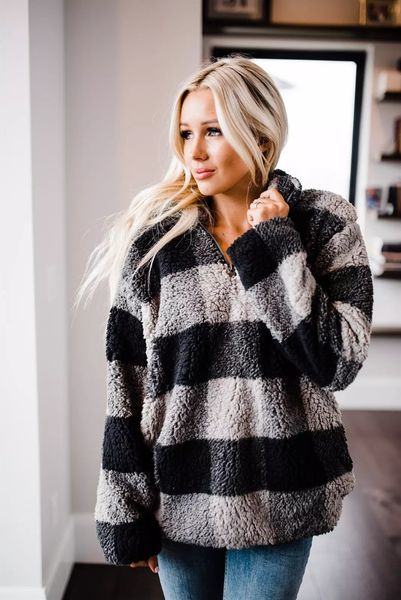 

women's woolen sweaters ladies winter thick plush sweater printing high neck pullover warm trendy hoodie autumn wear, Black